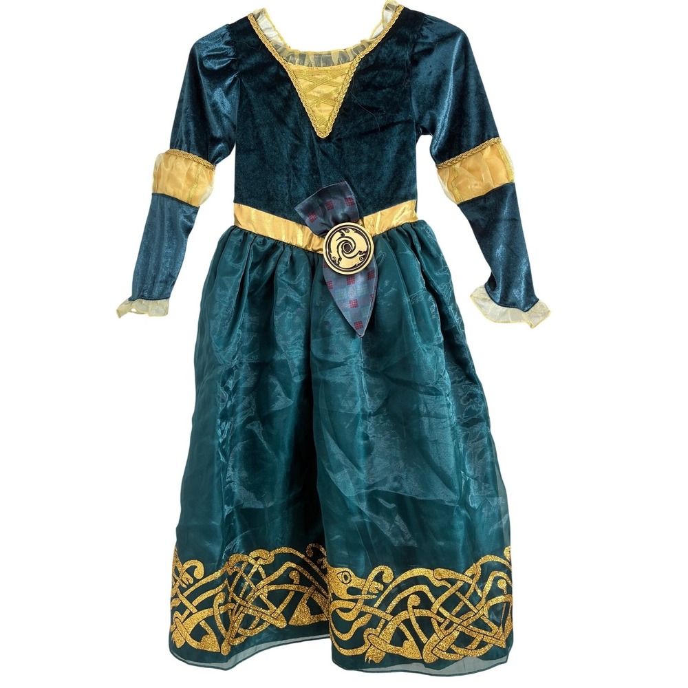Disney Merida Brave Costume Dress Girls Size 5/6 Teal Green Gold Celtic Knotwork